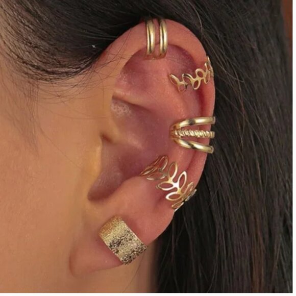 ⭐️❤️ FREE Leaf Boho Modern Minimal Peasant Chic Artsy Ear Cuffs Earrings - Picture 5 of 7